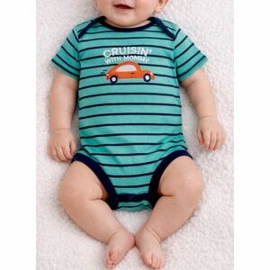 CARTER’S • Teal Striped Cruisin’ w/ Mommy Embroidered Car Bodysuit Onesie, 12M